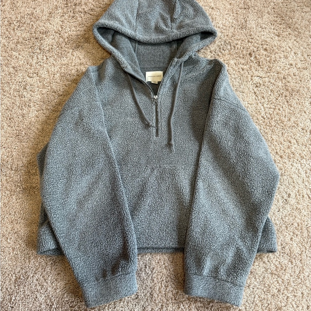 American Eagle Outfitters Gray Cropped Hooded Sweater